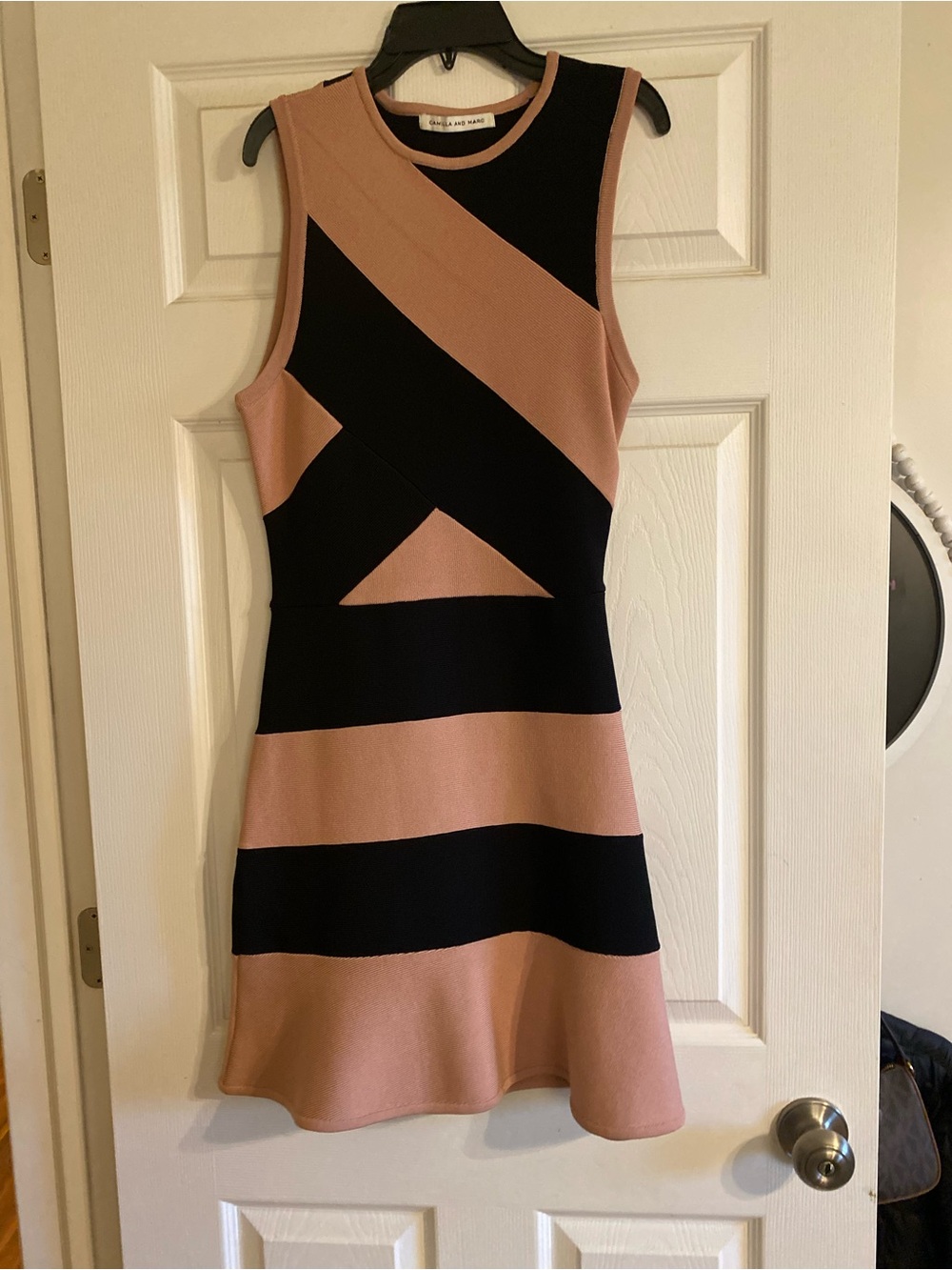 Camila and Marc Black and Blush Sleeveless Stripe Fit & Flare Dress